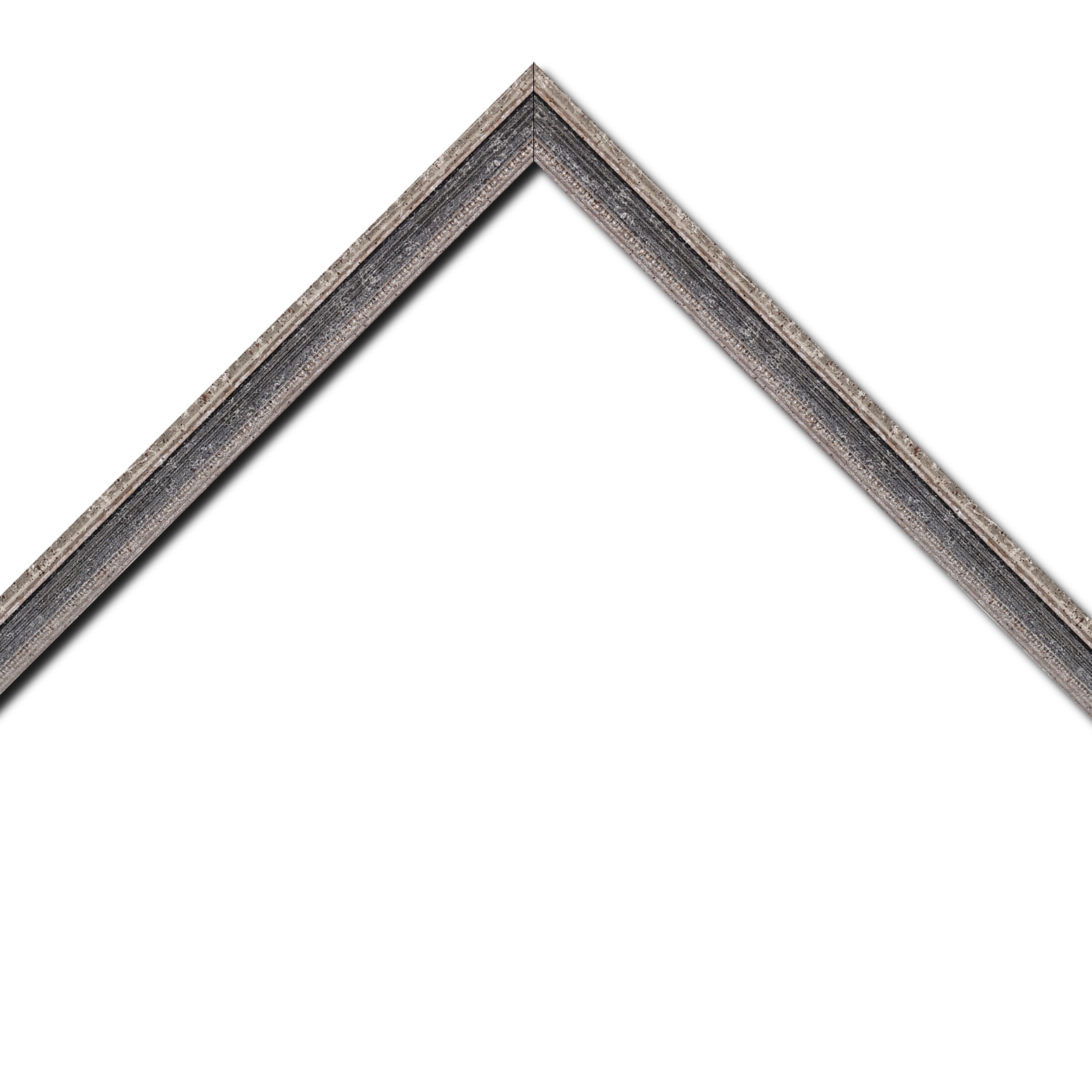 Baguette bois profil incurvé largeur 2.4cm argent antique gorge gris noirci vieilli filet perle argent