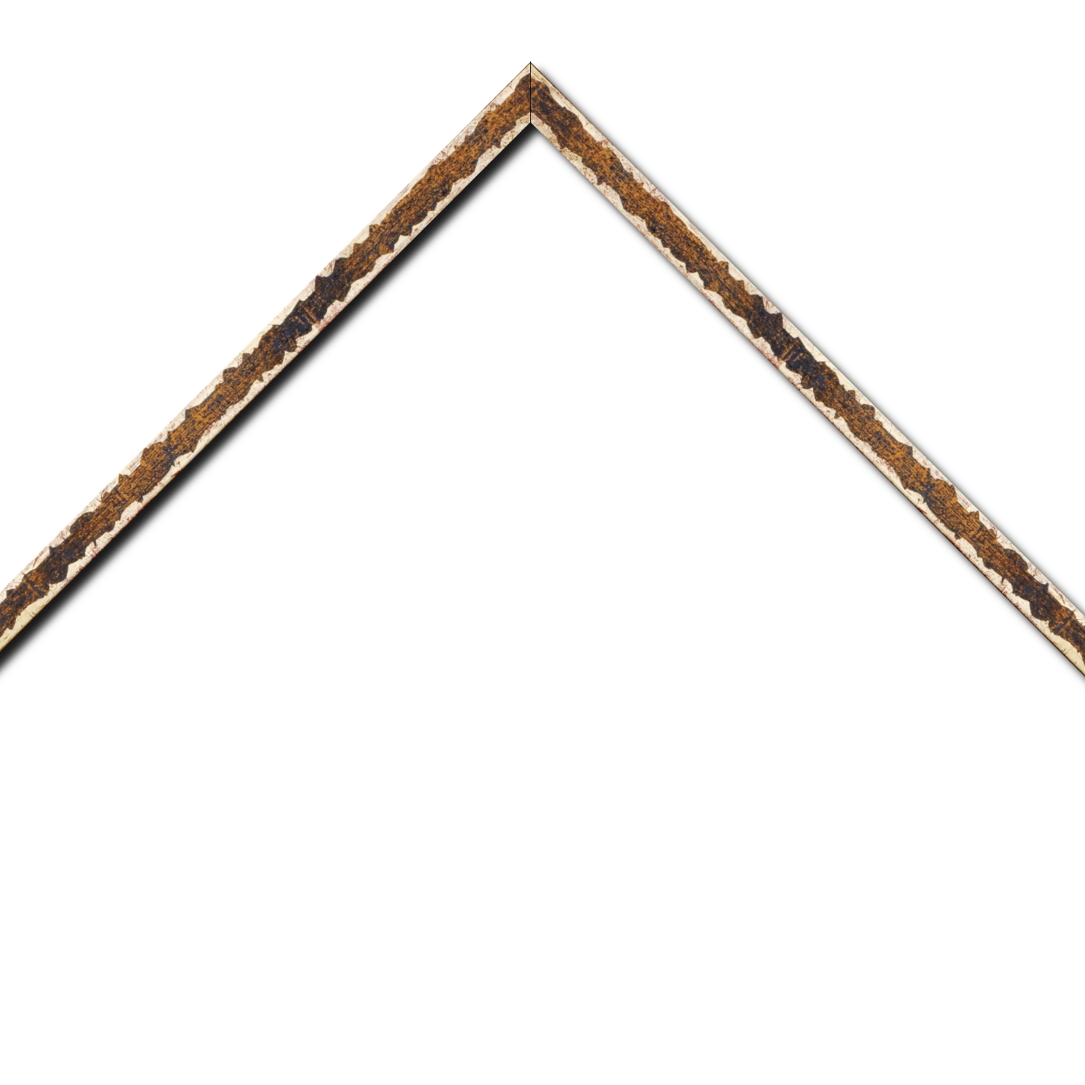 Baguette bois profil plat largeur 1.5cm couleur bleu fond or ,bord or déstructuré ( extérieur du cadre ton bois marron)