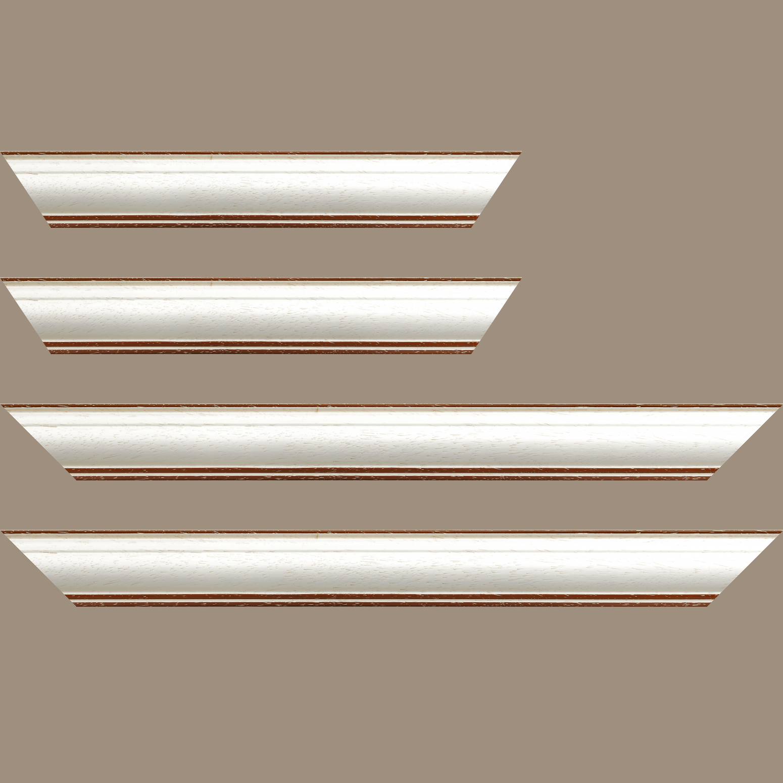 Baguette bois profil bombé largeur 5cm couleur blanchie satiné filet marron foncé - 84.1x118.9