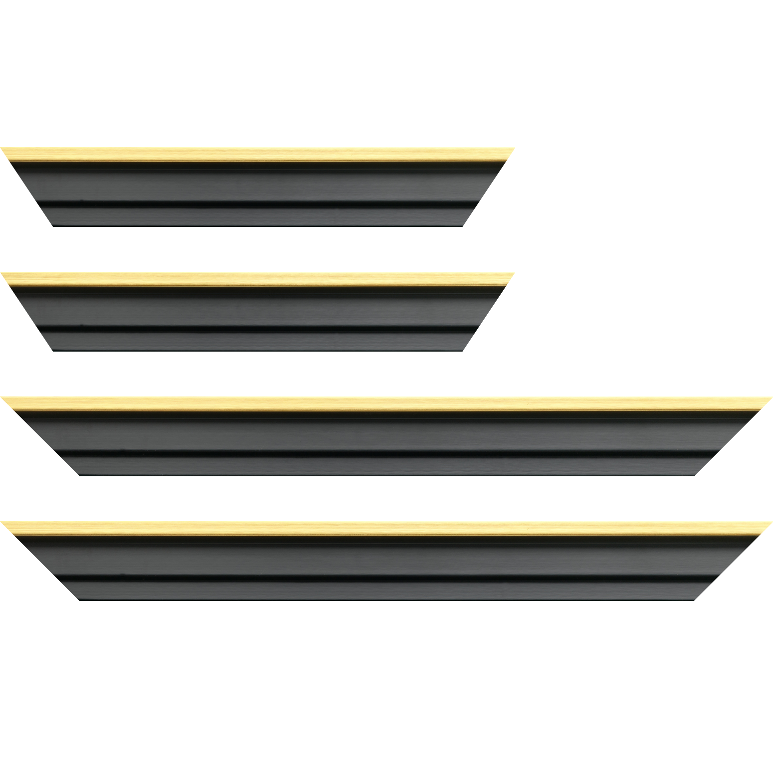 Baguette bois caisse américaine profil escalier largeur 4.4cm noir mat  filet or (spécialement conçu pour les châssis d'une épaisseur jusqu’à 2.5cm ) - 84.1x118.9