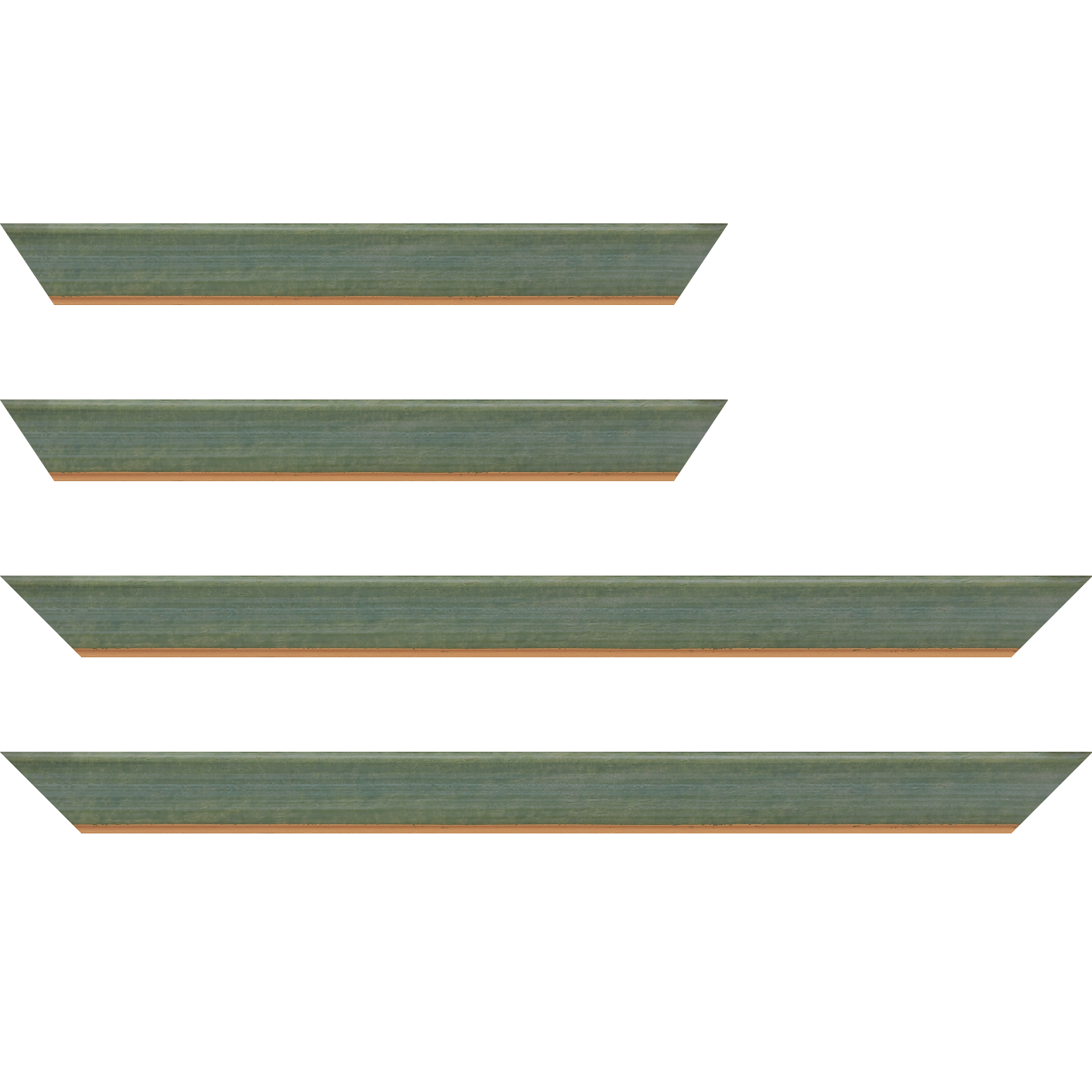 Baguette bois profil incurvé largeur 3.9cm couleur vert amande satiné filet or - 35x24