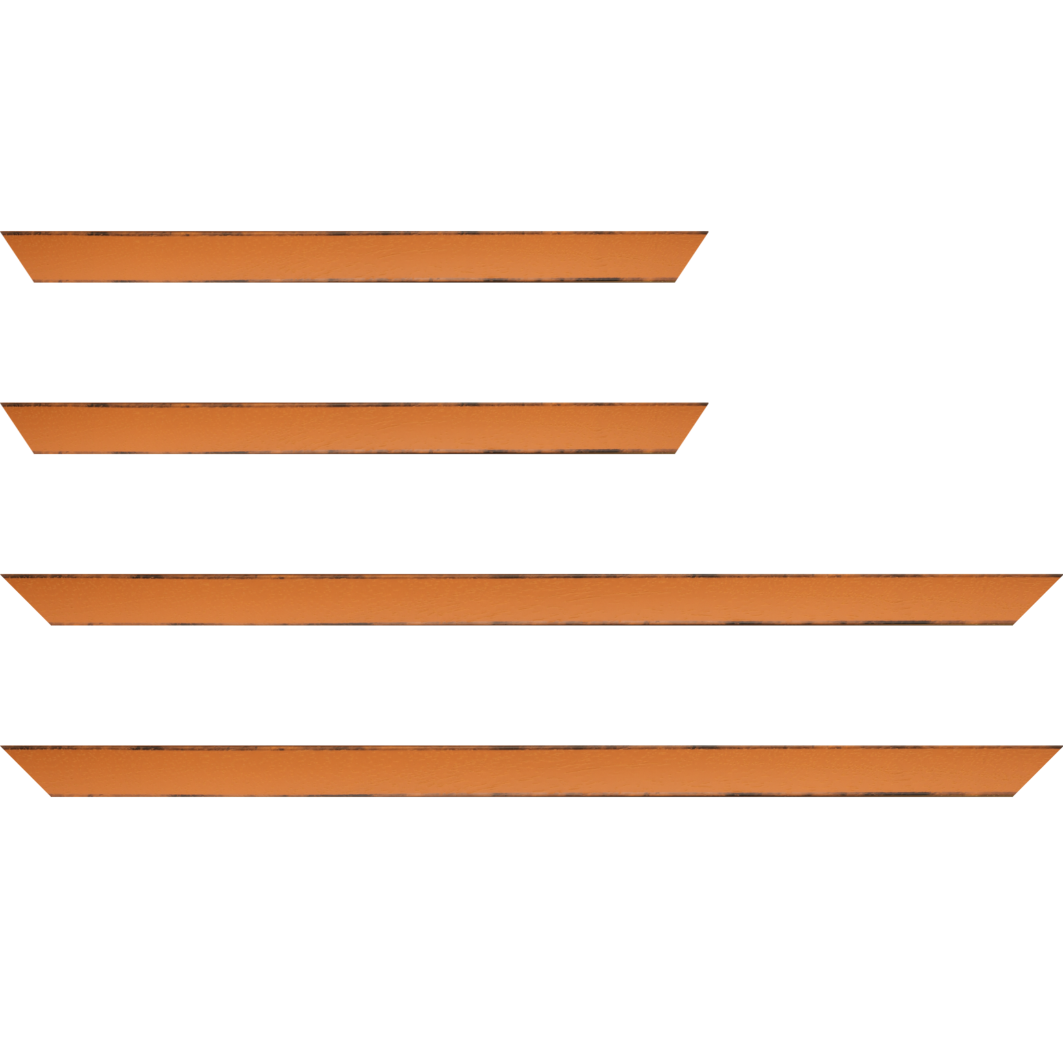Baguette bois profil concave largeur 2.4cm couleur orange tonique  satiné  arêtes essuyés noircies de chaque coté - 40x60