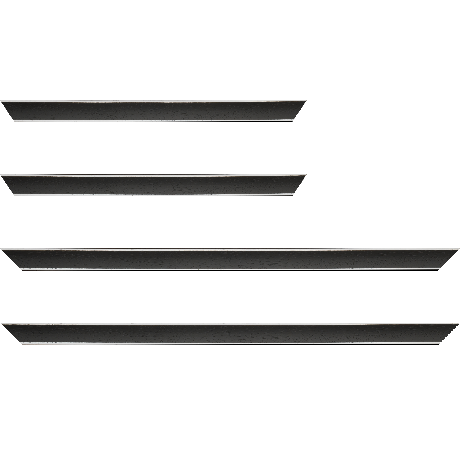 Baguette bois profil concave largeur 2.4cm couleur noir satiné arêtes essuyés blanchies de chaque coté - 24x30
