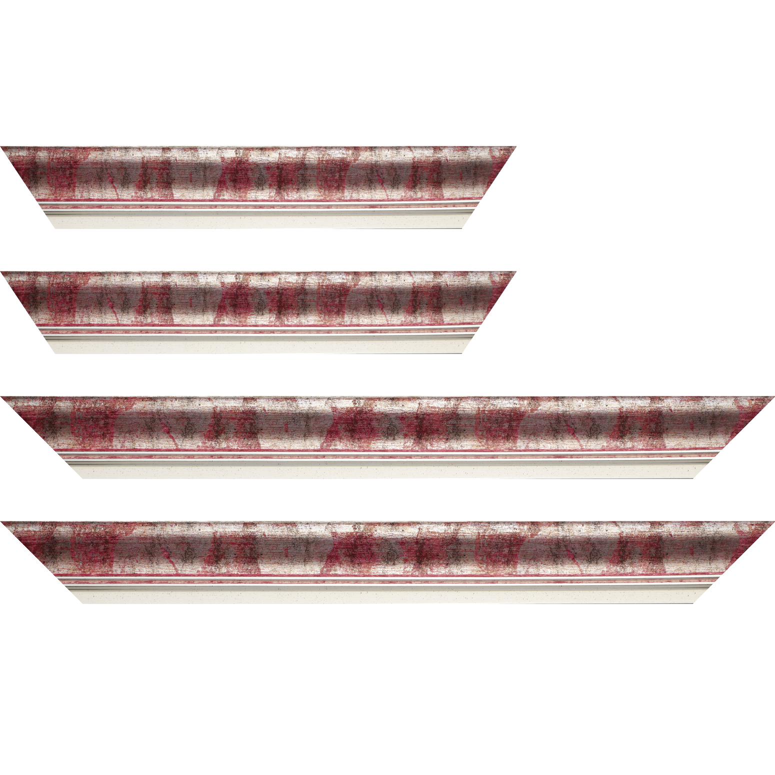 Baguette bois profil incurvé largeur 5.7cm de couleur rose fushia fond argent marie louise blanche mouchetée filet argent intégré - 84.1x118.9
