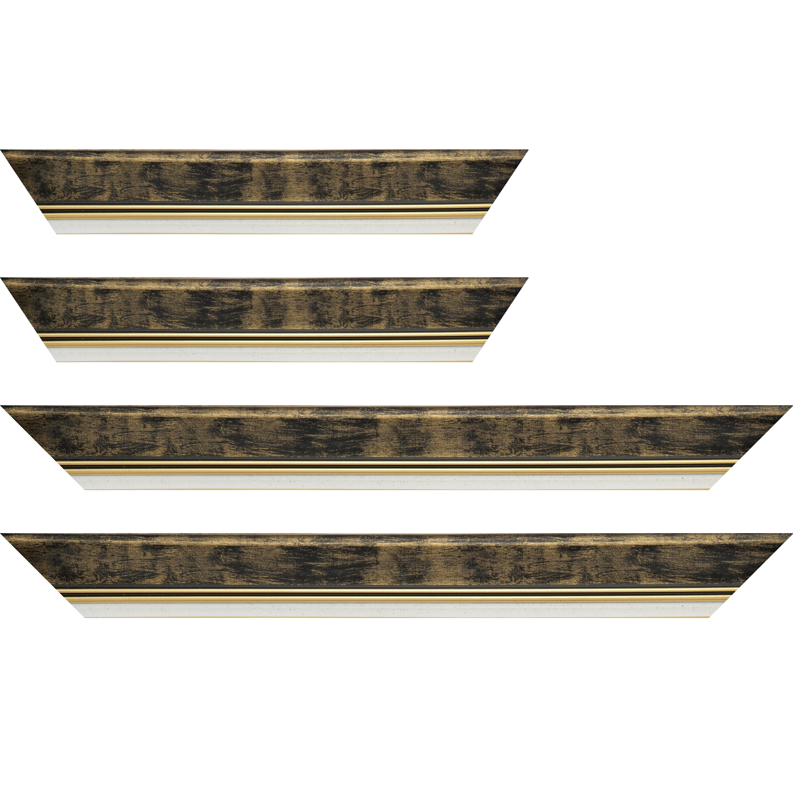 Baguette bois profil incurvé largeur 5.7cm de couleur noir fond or marie louise blanche mouchetée filet or intégré - 70x100