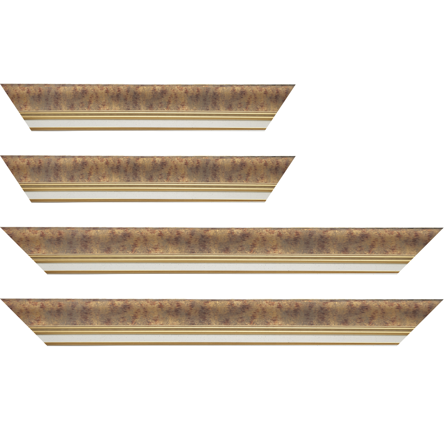 Baguette bois profil incurvé largeur 5.7cm de couleur bordeaux patiné fond or marie louise blanche mouchetée filet or intégré - 24x30