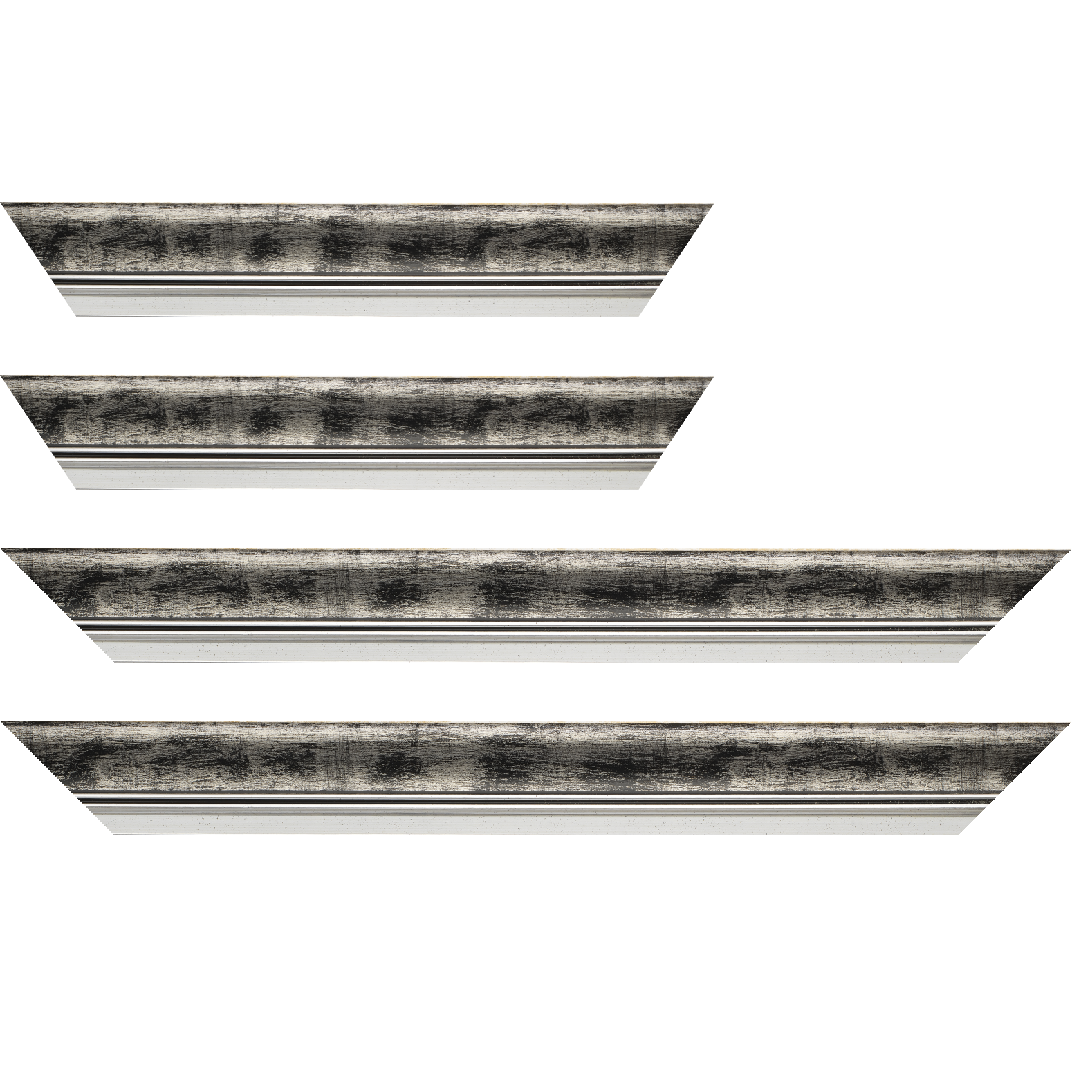 Baguette bois profil incurvé largeur 5.7cm de couleur noir fond argent marie louise blanche mouchetée filet argent intégré - 50x60