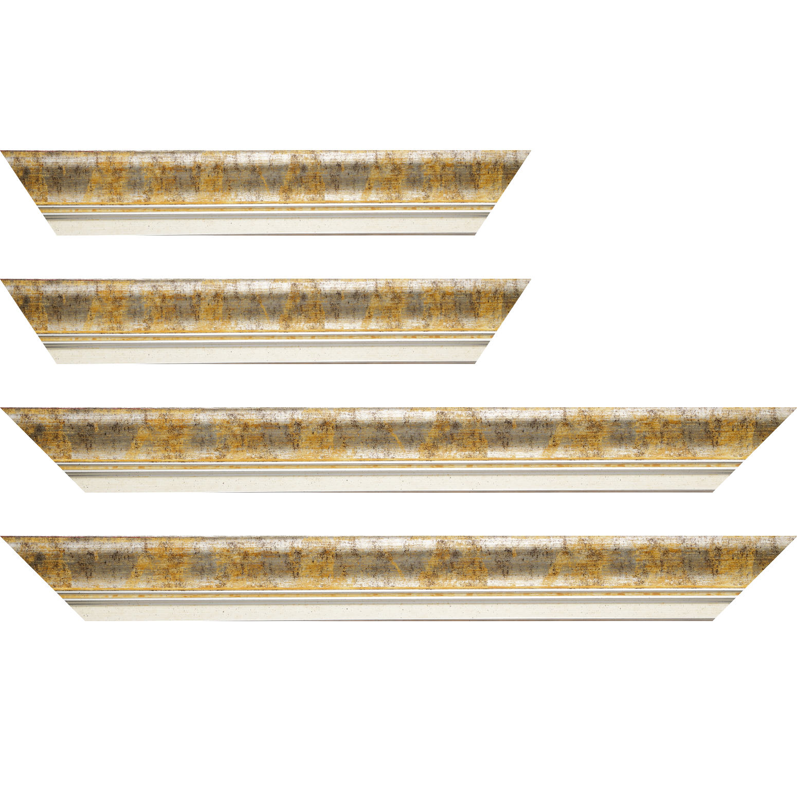 Baguette bois profil incurvé largeur 5.7cm de couleur jaune fond argent marie louise blanche mouchetée filet argent intégré - 28x34