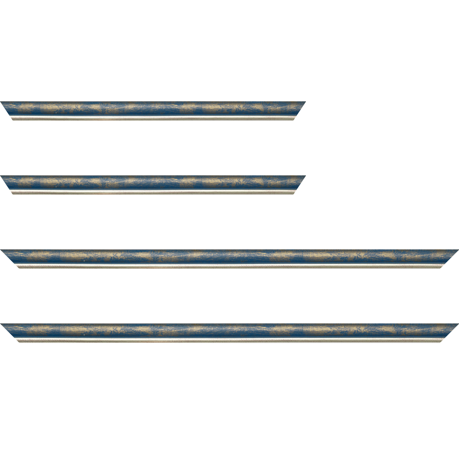 Baguette bois profil arrondi largeur 2.1cm  couleur bleu fond or filet argent chaud - 40x60