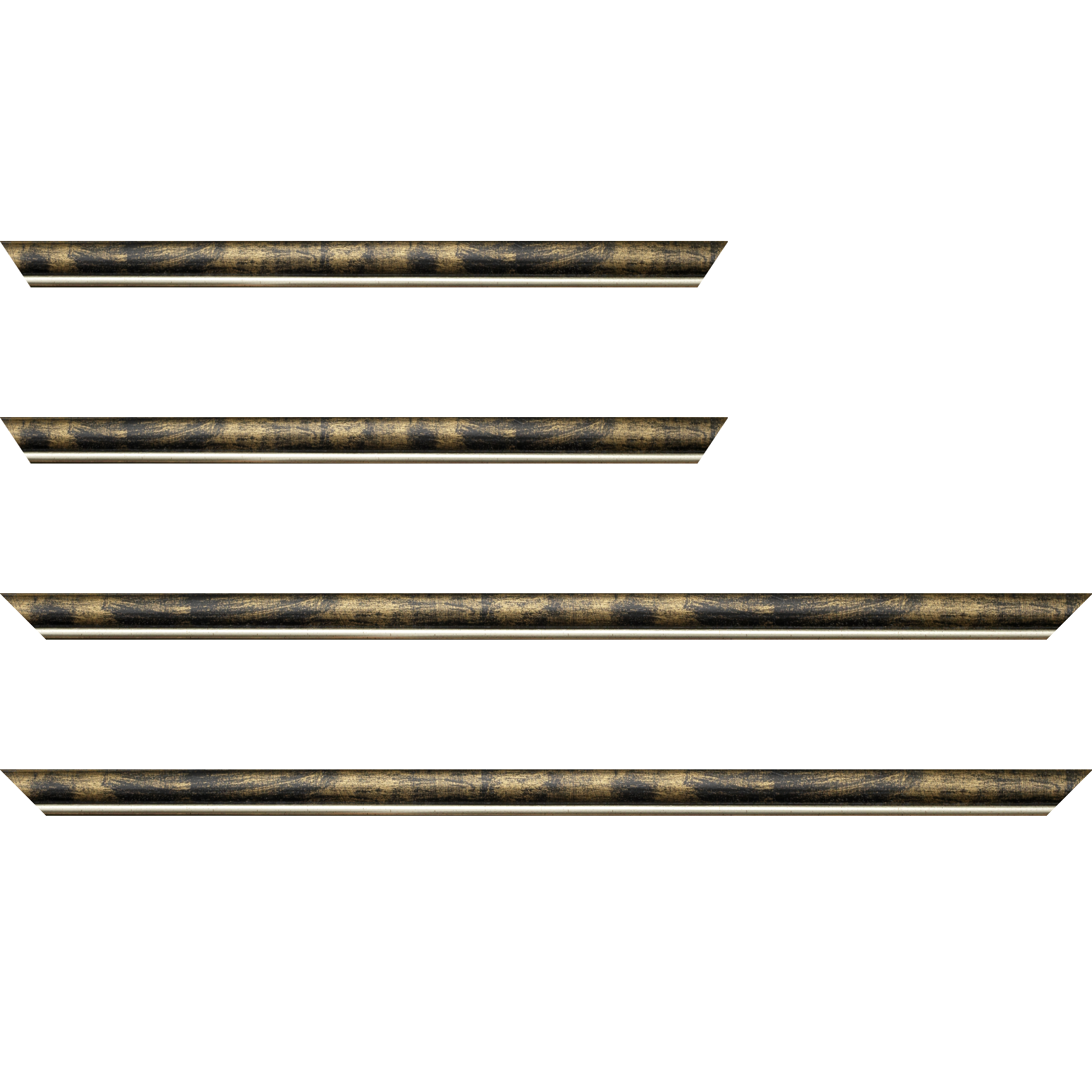 Baguette bois profil arrondi largeur 2.1cm  couleur noir fond or filet argent chaud - 28x34