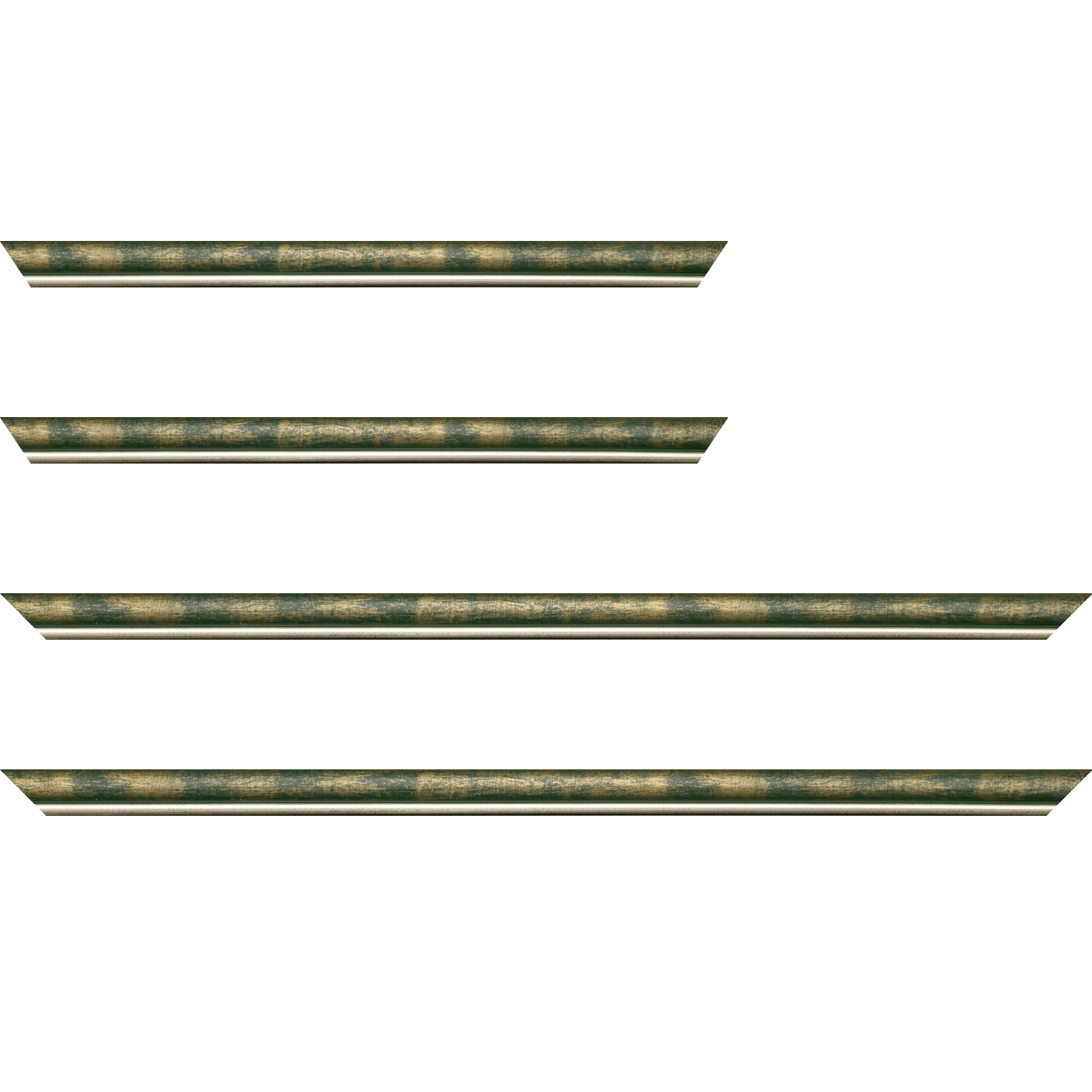 Baguette bois profil arrondi largeur 2.1cm  couleur vert fond or filet argent chaud - 24x30