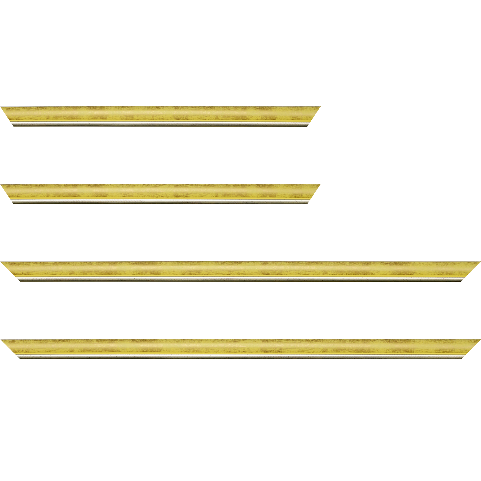 Baguette bois profil arrondi largeur 2.1cm  couleur  jaune fond or filet argent chaud - 18x24