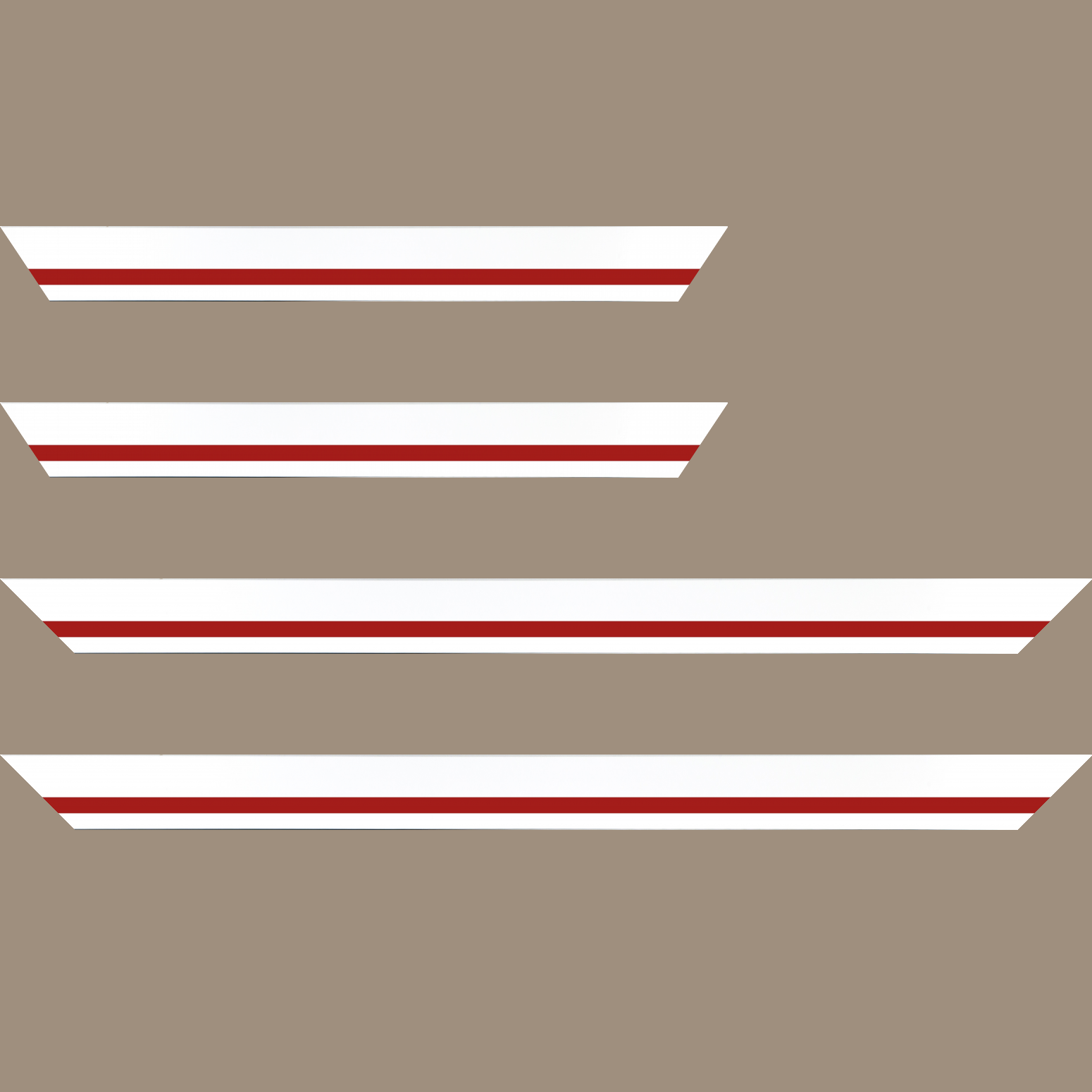 Baguette bois profil pente largeur 4.5cm de couleur blanc mat filet rouge - 25x25
