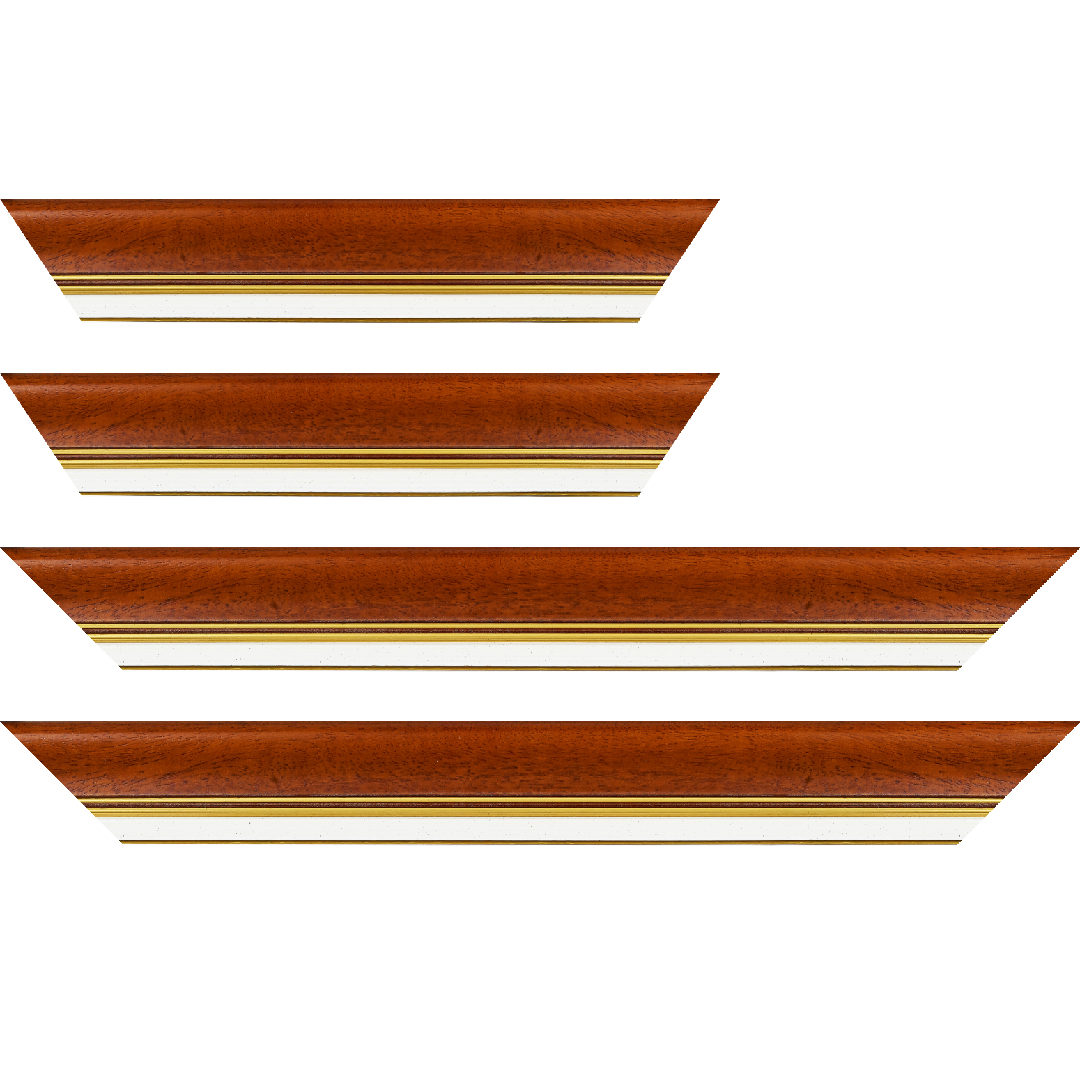 Baguette bois profil incurvé largeur 5.7cm de couleur marron ton bois marie louise blanche mouchetée filet or intégré - 28x34
