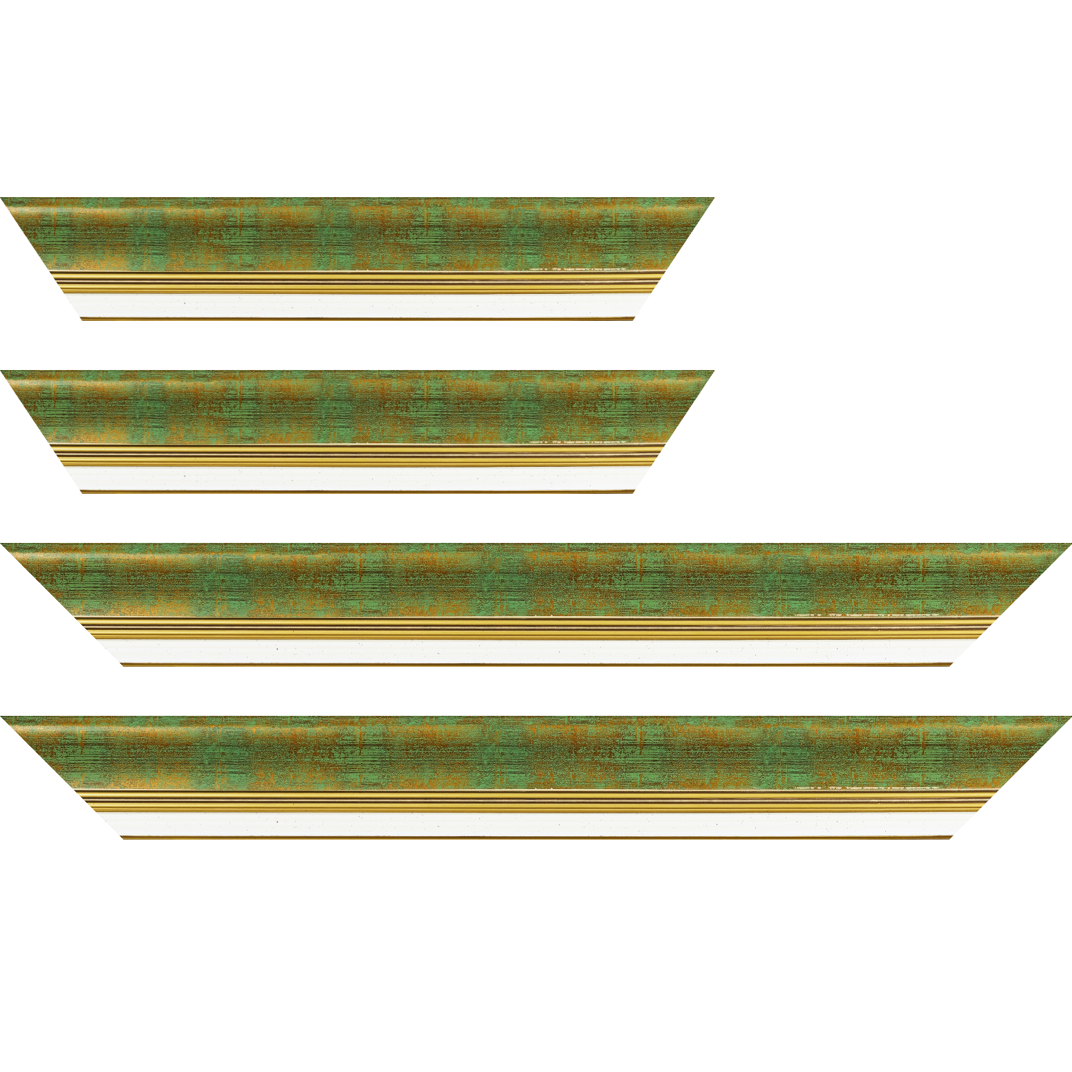 Baguette bois profil incurvé largeur 5.7cm de couleur vert fond or marie louise blanche mouchetée filet or intégré - 24x30
