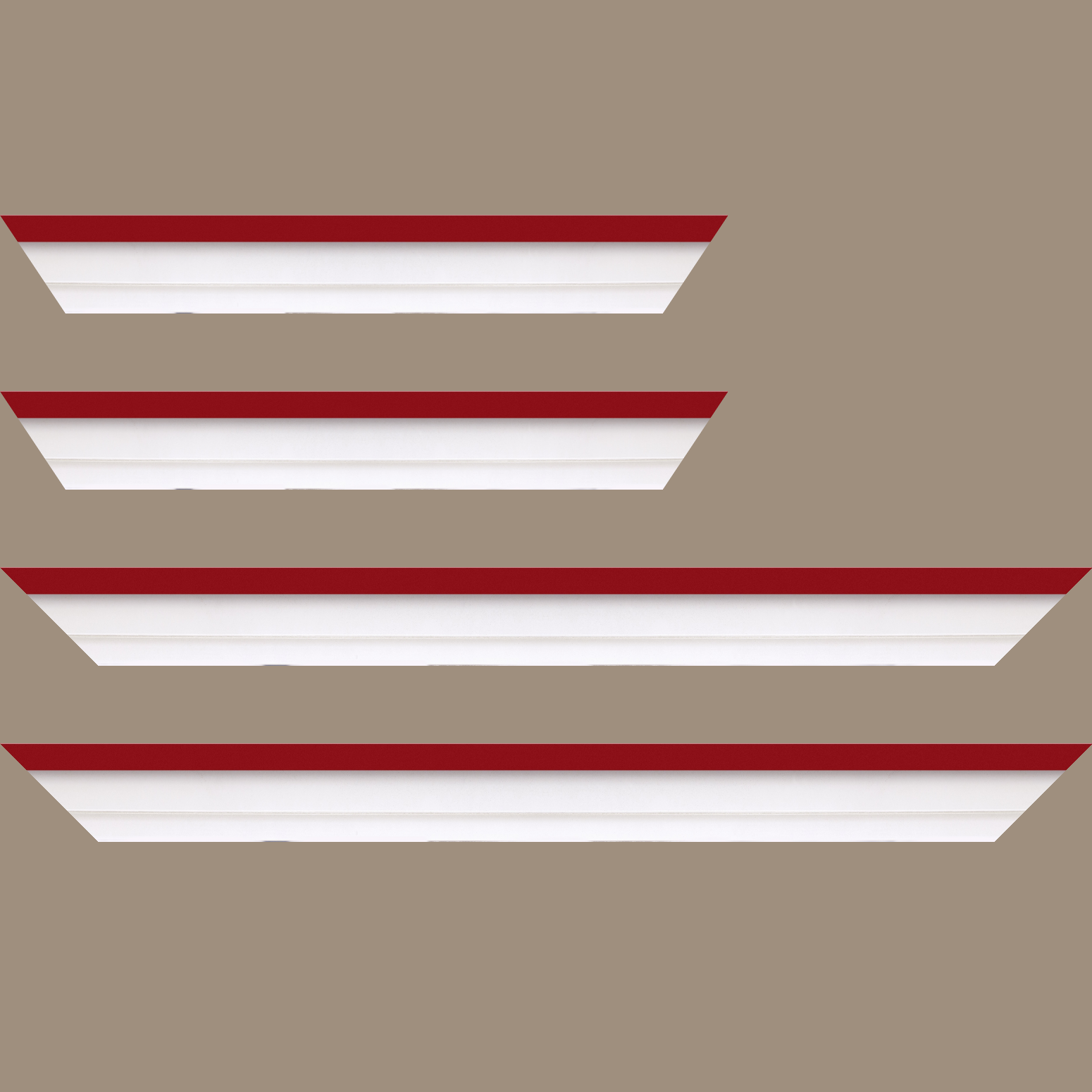 Baguette bois caisse américaine profil escalier largeur 4.4cm blanc mat filet rouge (spécialement conçu pour les châssis d'une épaisseur jusqu’à 2.5cm ) - 30x60