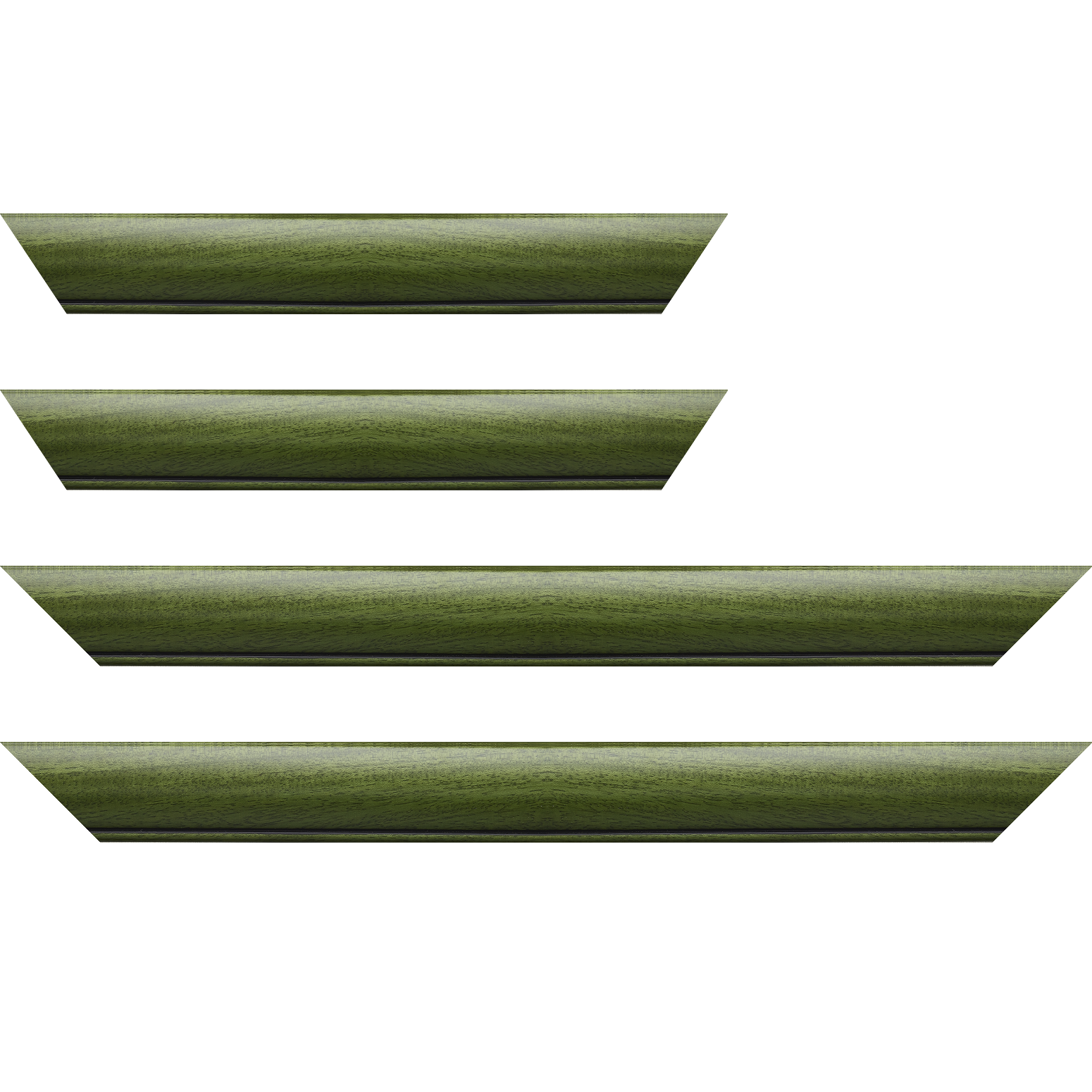 Baguette bois profil arrondi largeur 4.7cm couleur vert sapin satiné rehaussé d'un filet noir - 28x34