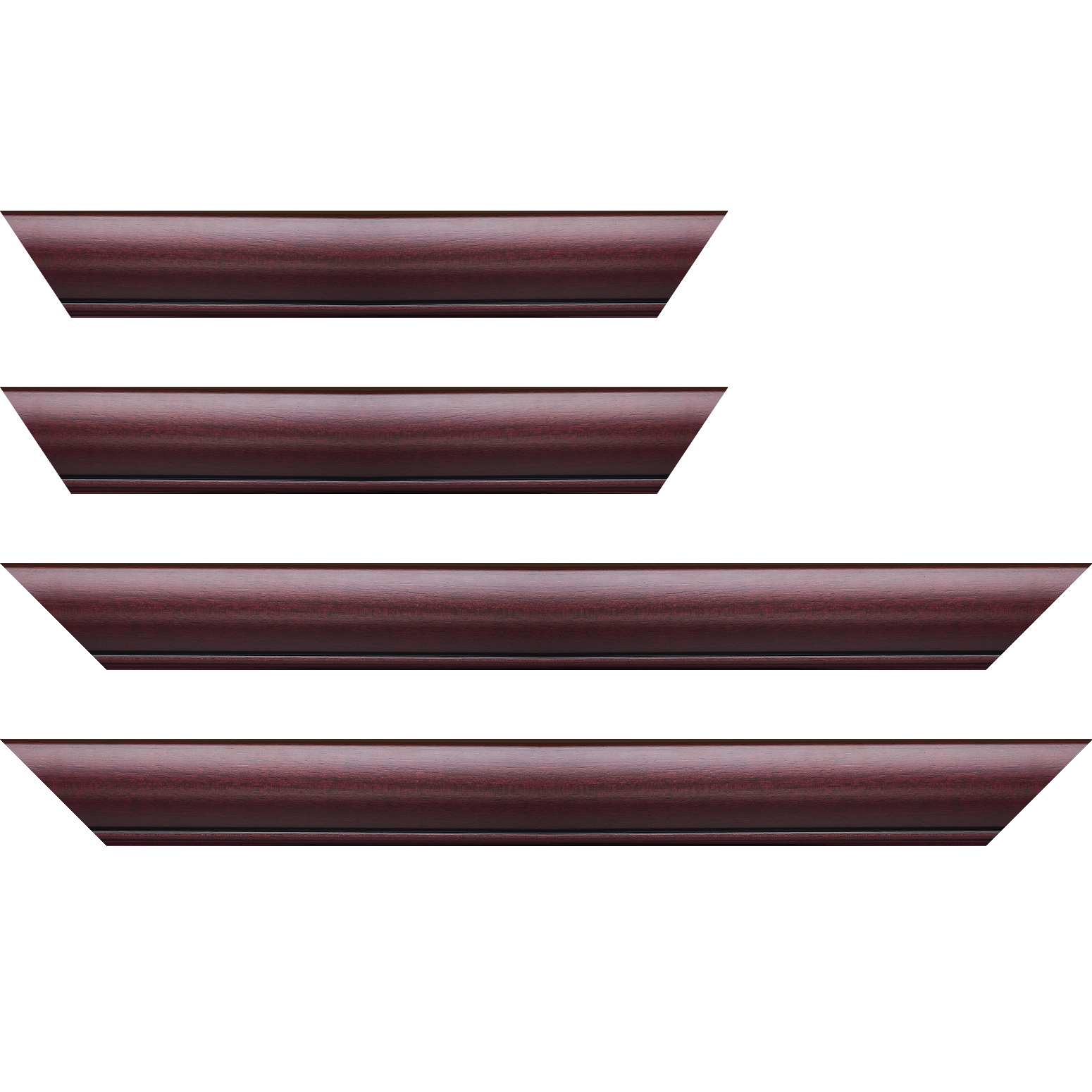 Baguette bois profil arrondi largeur 4.7cm couleur bordeaux lie de vin satiné rehaussé d'un filet noir - 34x40