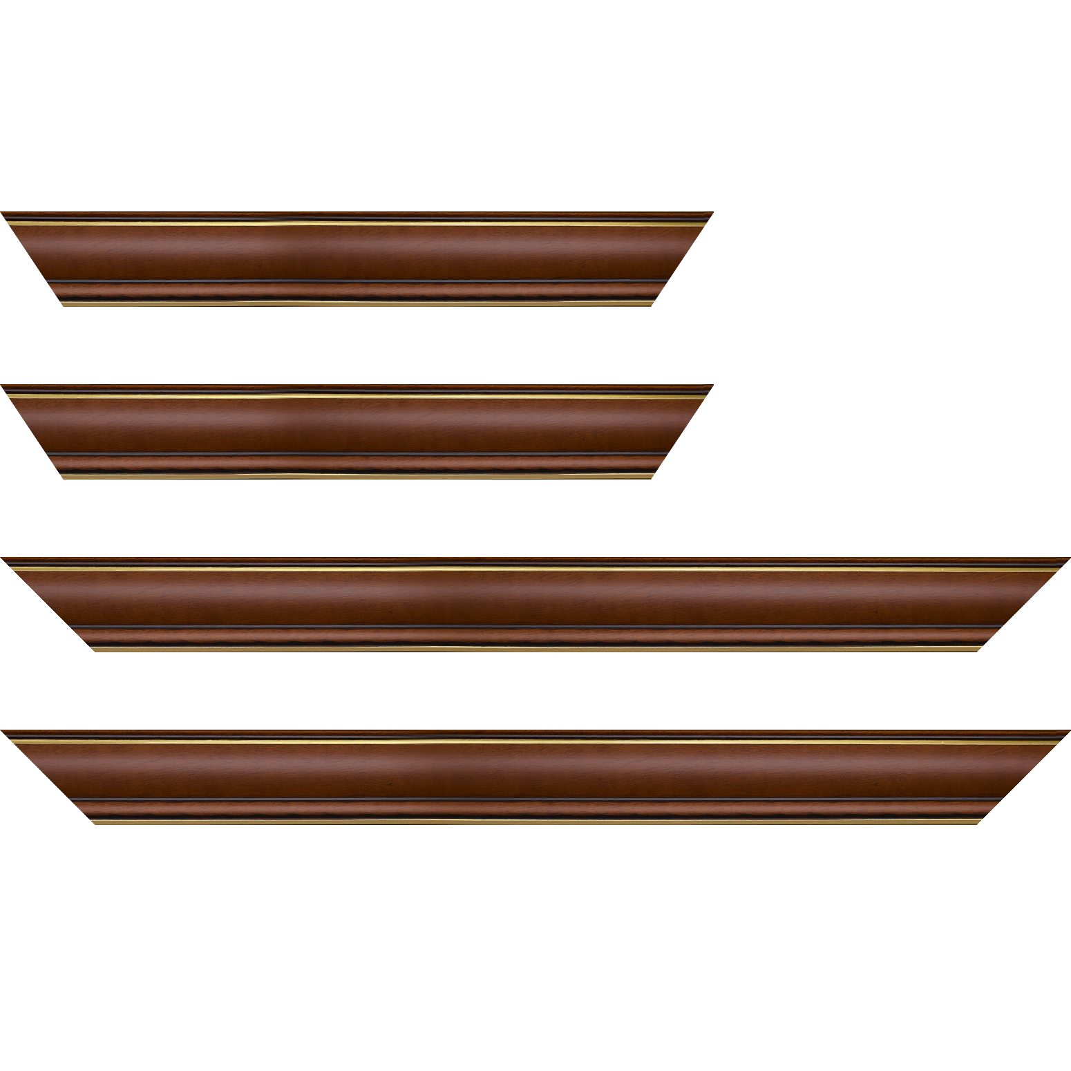 Baguette bois profil doucine inversée largeur 4.4cm  marron rustique filet or - 28x34