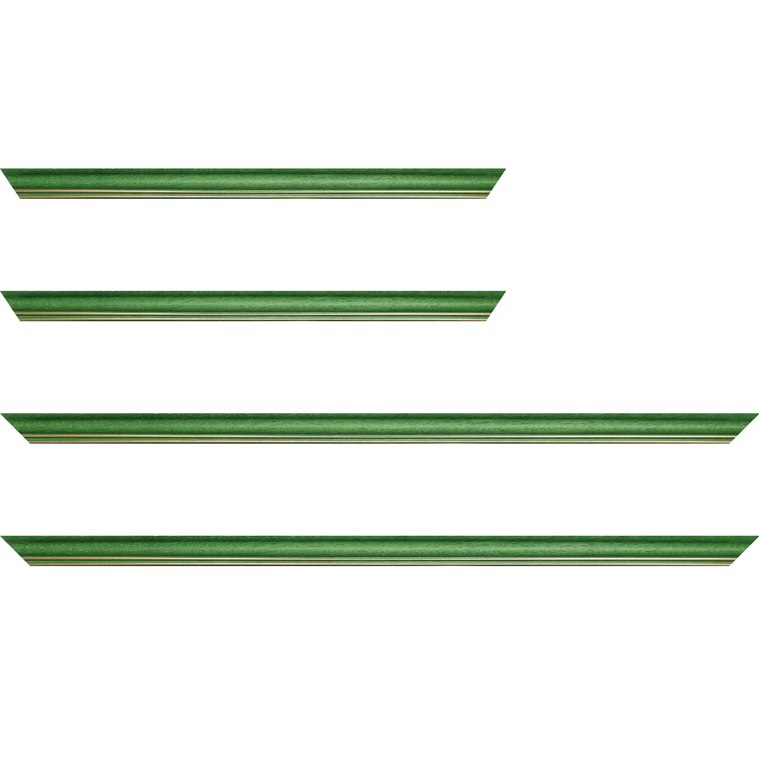 Baguette bois profil doucine inversée largeur 2.3cm vert satiné double filet or - 30x60