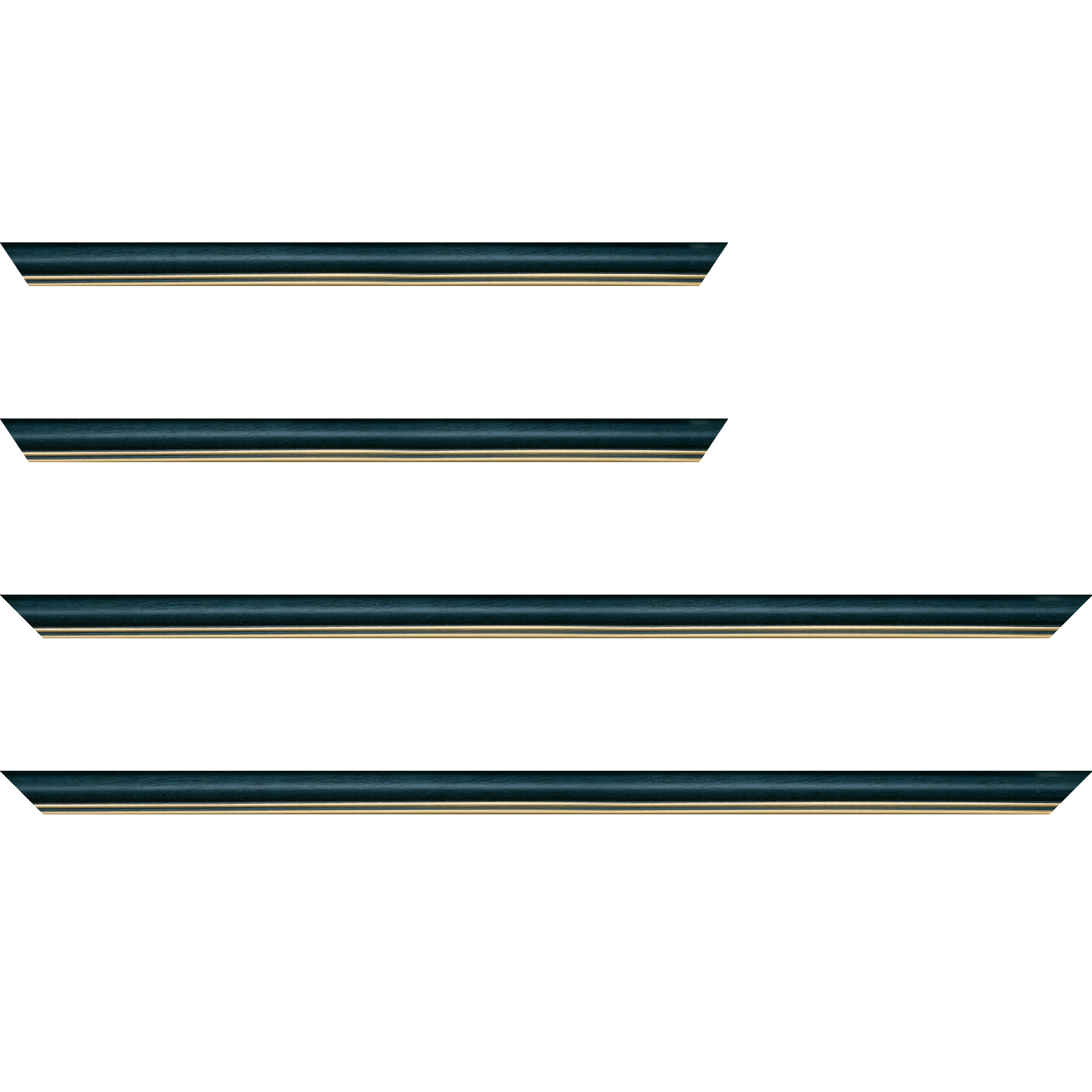 Baguette bois profil doucine inversée largeur 2.3cm bleu pétrole satiné double filet or - 25x25