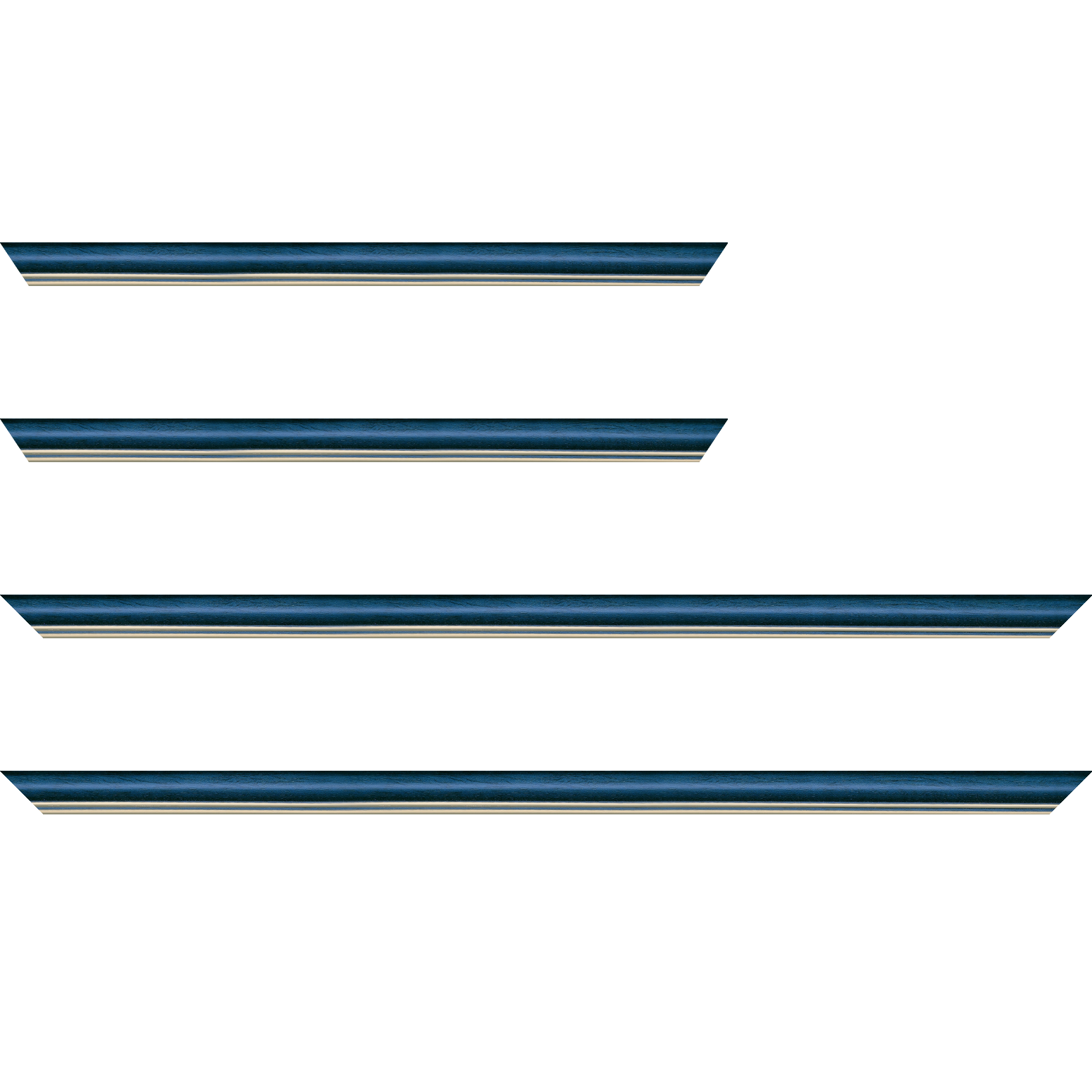 Baguette bois profil doucine inversée largeur 2.3cm bleu tropical satiné double filet or - 34x40