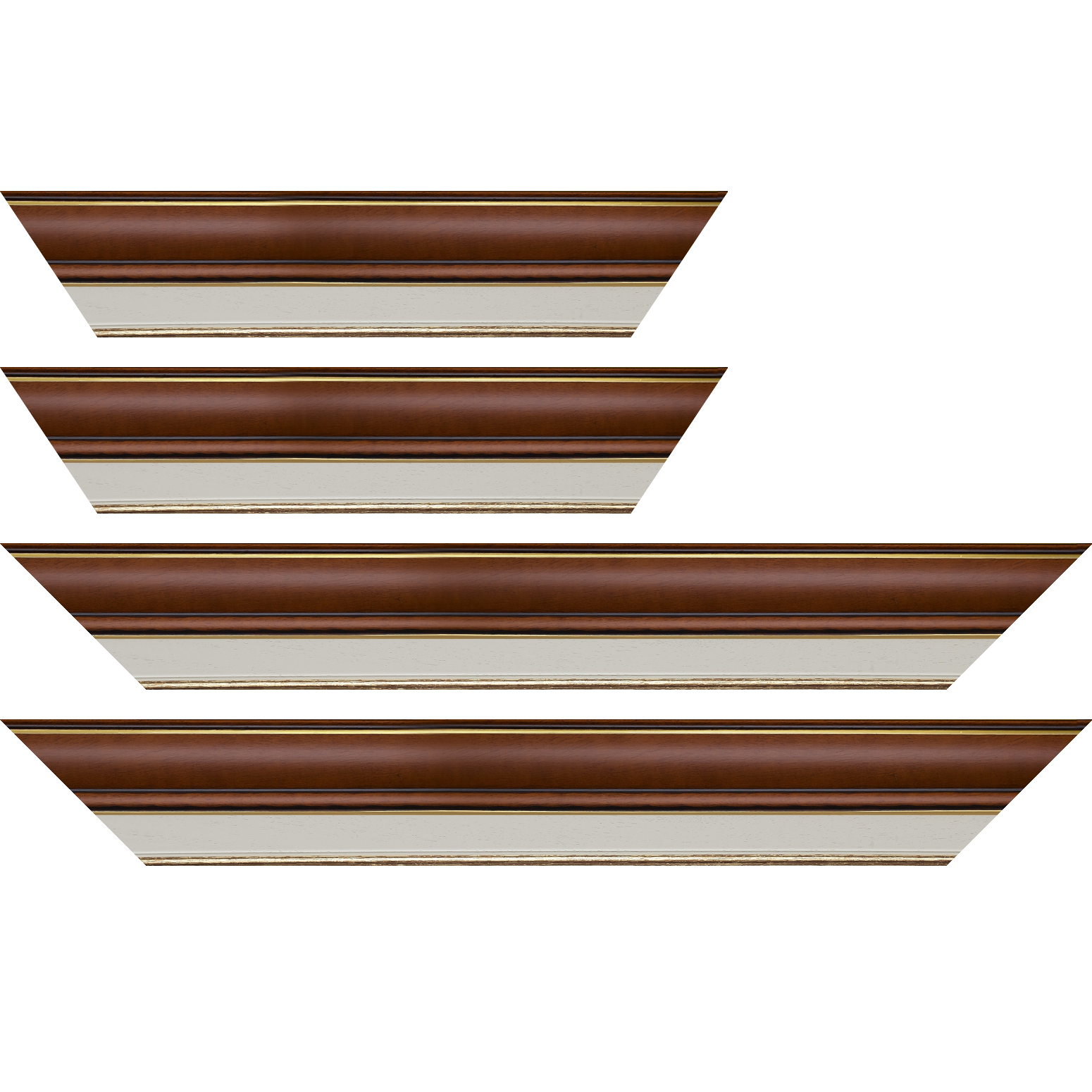 Baguette bois profil doucine inversée largeur 4.4cm  couleur marron rustique filet or + bois profil plat marie louise largeur 2.5cm couleur crème filet or (largeur totale du cadre 6.3cm) - 24x30