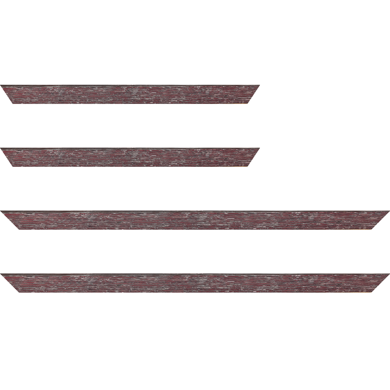 Baguette bois profil arrondi en pente plongeant largeur 2.4cm couleur framboise finition veinée, reflet argenté - 18x24