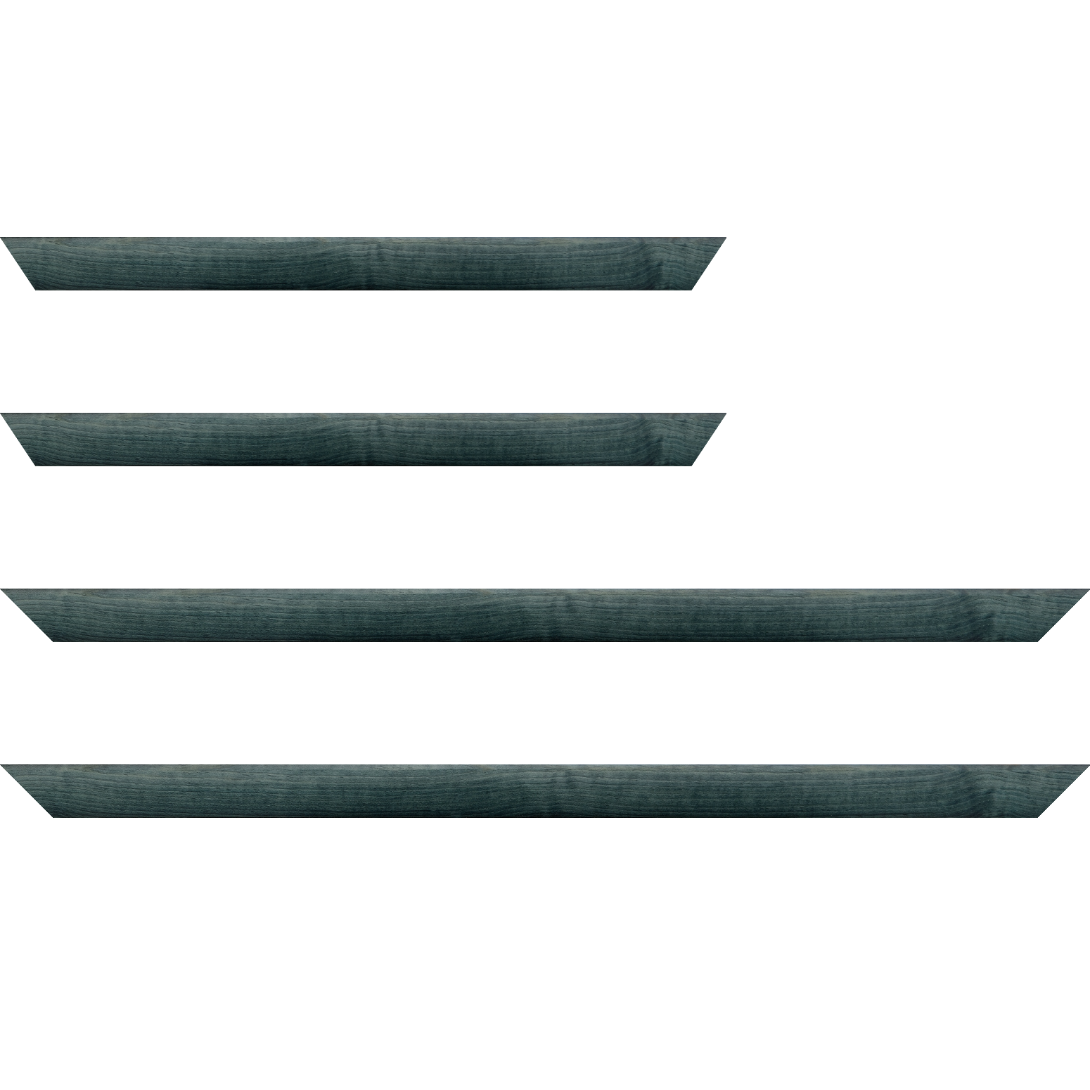 Baguette bois profil arrondi en pente plongeant largeur 2.4cm couleur bleu turquoise foncé finition vernis brillant,veine du bois  apparent (pin) , - 24x30