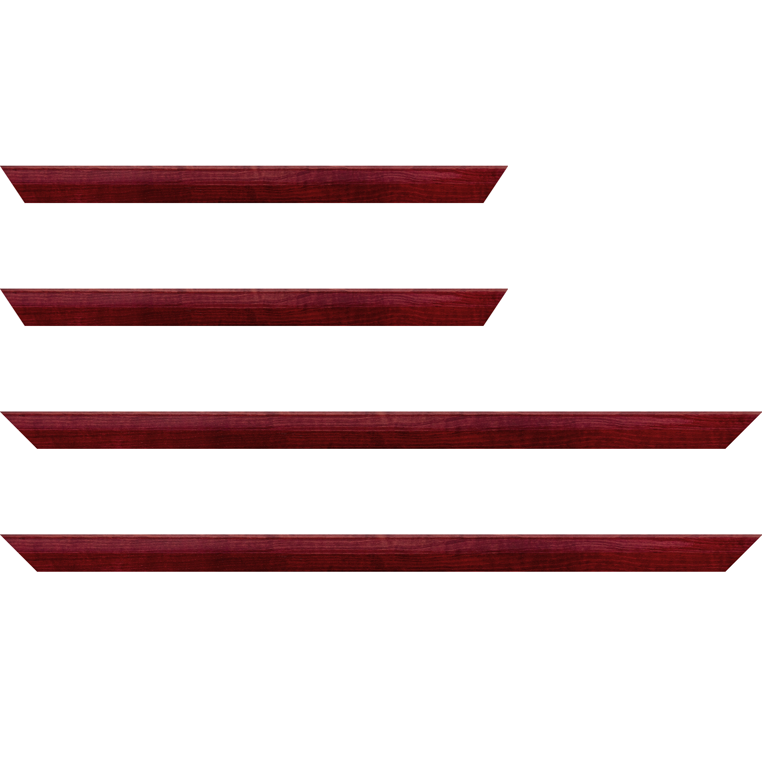 Baguette bois profil arrondi en pente plongeant largeur 2.4cm couleur bordeaux finition vernis brillant,veine du bois  apparent (pin) , - 50x60