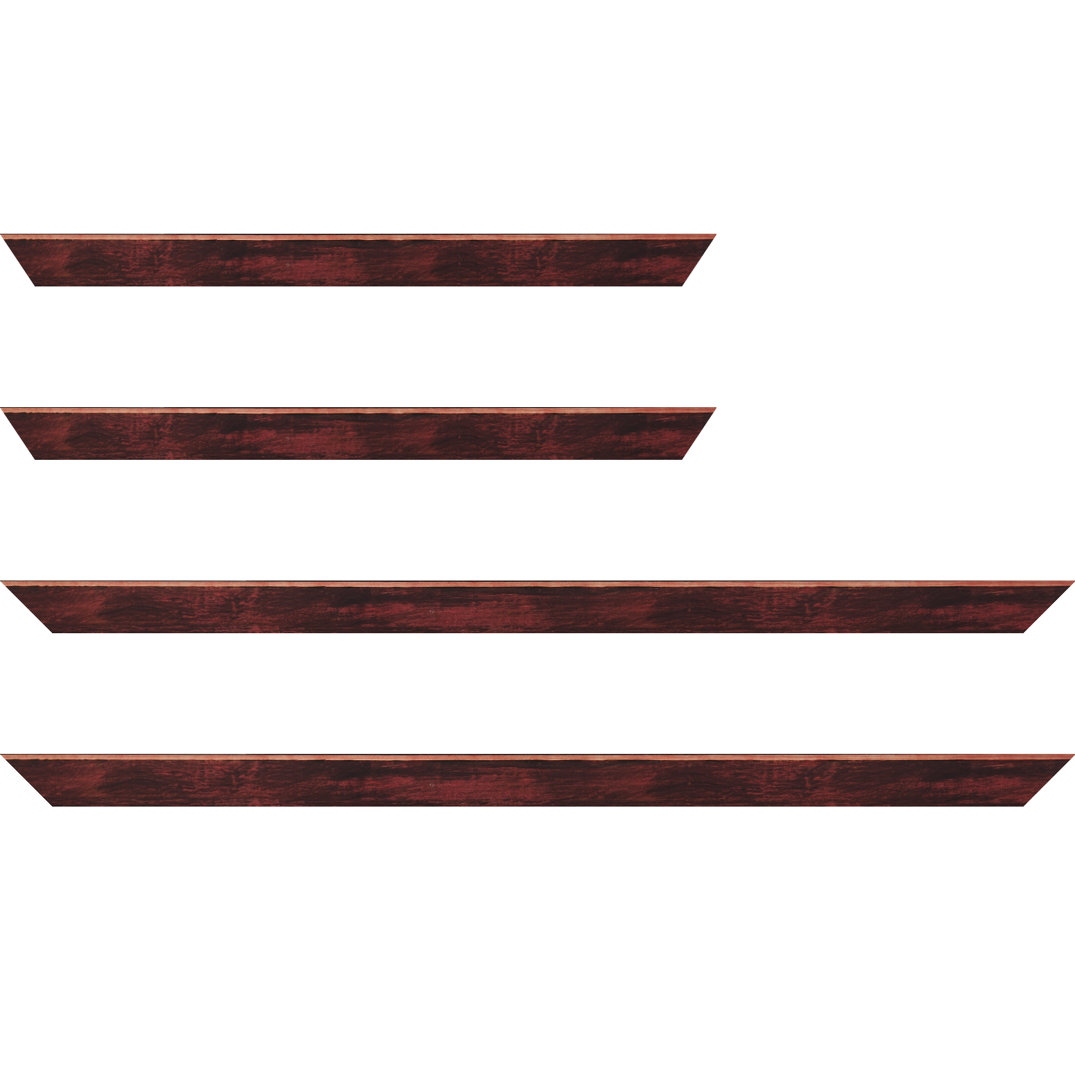 Baguette bois profil arrondi en pente plongeant largeur 2.4cm couleur bordeaux effet ressuyé, angle du cadre extérieur filet naturel - 40x60