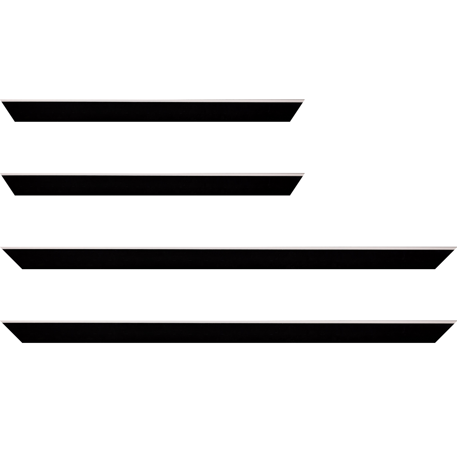 Baguette bois profil arrondi en pente plongeant largeur 2.4cm couleur noir satiné,veine du bois  apparent (pin) , angle du cadre extérieur filet argent chromé - 25x25
