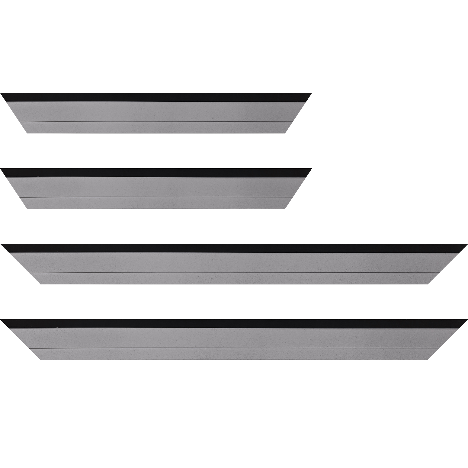 Baguette bois caisse américaine profil escalier largeur 4.4cm argent satiné contemporain ,filet noir y compris le coté extérieur (spécialement conçu pour les châssis d'une épaisseur jusqu’à 2.5cm ) - 25x25