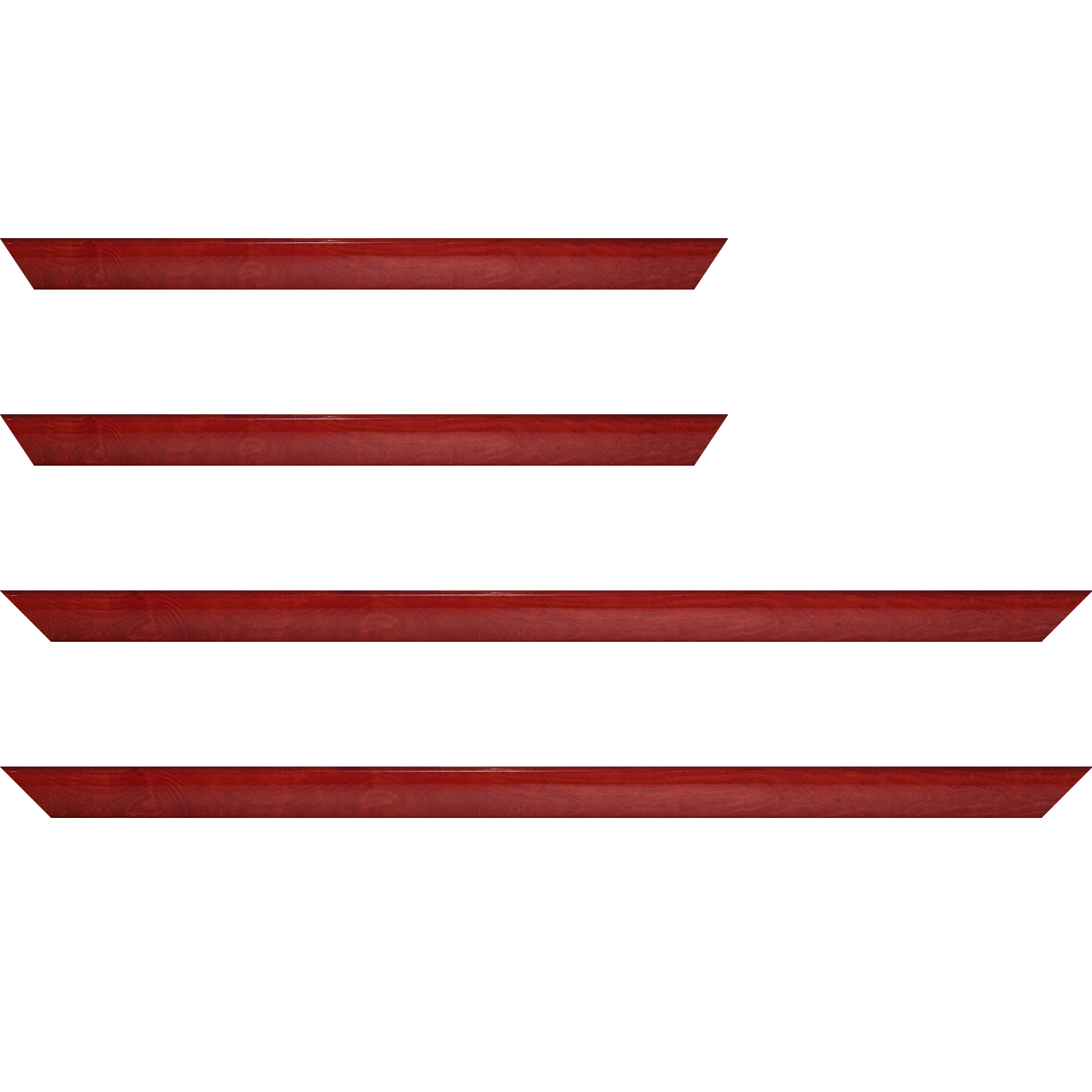 Baguette bois profil arrondi en pente plongeant largeur 2.4cm couleur rouge cerise finition vernis brillant,veine du bois  apparent (pin) , - 18x24