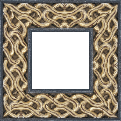 Cadre bois profil plat largeur 10.4cm argent antique décor entrelacé en rélief  et bord noir vieilli - 92x73
