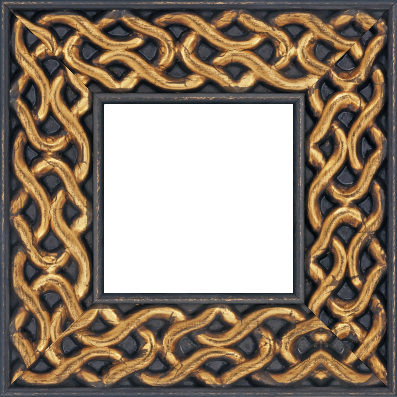 Cadre bois profil plat largeur 10.4cm or antique décor entrelacé en rélief  et bord noir vieilli - 40x80