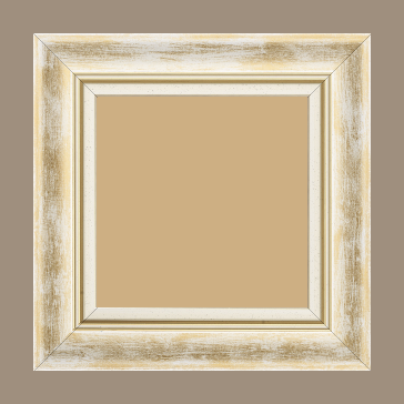 Cadre bois profil incurvé largeur 5.7cm de couleur blanc fond or marie louise blanche mouchetée filet or intégré - 61x50