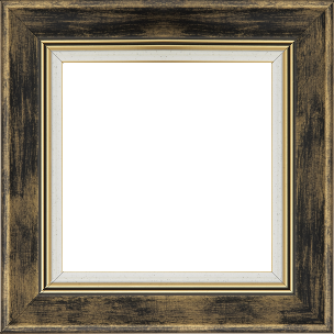 Cadre bois profil incurvé largeur 5.7cm de couleur noir fond or marie louise blanche mouchetée filet or intégré - 70x70