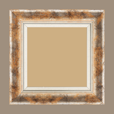 Cadre bois profil incurvé largeur 5.7cm de couleur orange fond argent marie louise blanche mouchetée filet argent intégré - 20x60
