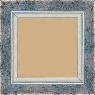Cadre bois profil incurvé largeur 5.7cm de couleur bleu fond argent marie louise blanche mouchetée filet argent intégré