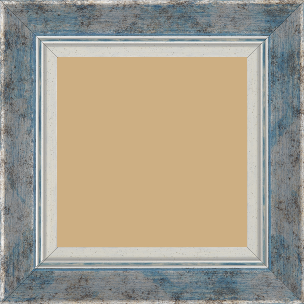 Cadre bois profil incurvé largeur 5.7cm de couleur bleu fond argent marie louise blanche mouchetée filet argent intégré - 25x25