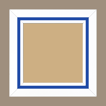 Cadre bois profil pente largeur 4.5cm de couleur blanc mat filet bleu foncé - 61x46