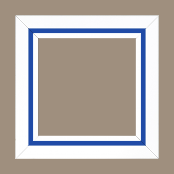 Cadre bois profil pente largeur 4.5cm de couleur blanc mat filet bleu foncé - 50x60