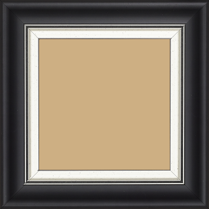 Cadre bois profil incurvé largeur 5.7cm de couleur noir mat  marie louise blanche mouchetée filet argent intégré - 25x25