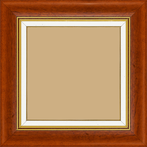 Cadre bois profil incurvé largeur 5.7cm de couleur marron ton bois marie louise blanche mouchetée filet or intégré - 84.1x118.9
