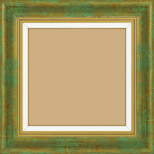 Cadre bois profil incurvé largeur 5.7cm de couleur vert fond or marie louise blanche mouchetée filet or intégré - 84.1x118.9