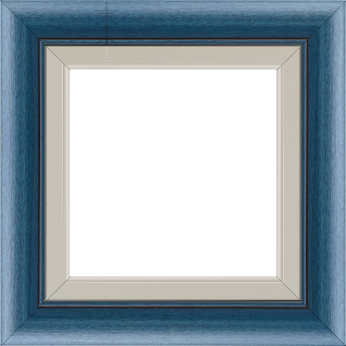 Cadre bois profil arrondi largeur 4.7cm couleur bleu cobalt satiné rehaussé d'un filet noir + bois profil plat marie louise largeur 2.5cm couleur crème filet crème (largeur totale du cadre 6.4cm) - 20x20