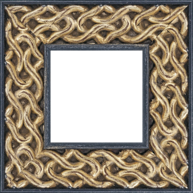 Cadre bois profil plat largeur 10.4cm argent antique décor entrelacé en rélief  et bord noir vieilli - 80x80