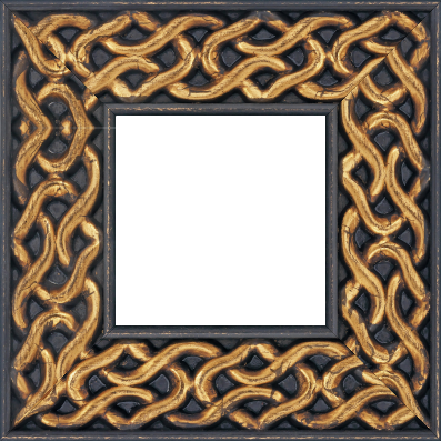 Cadre bois profil plat largeur 10.4cm or antique décor entrelacé en rélief  et bord noir vieilli - 60x90
