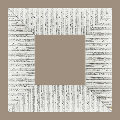 Cadre bois profil plat largeur 10.5cm couleur blanc mat strié argent chromé en relief - 50x50